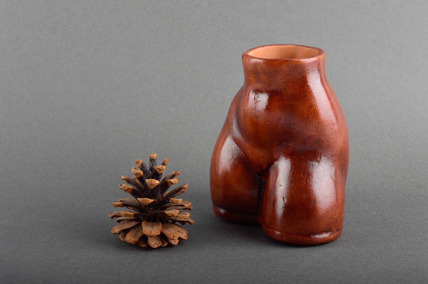 15 oz ceramic brown clay vase jug 4 inches tall 0,81 lb photo 1