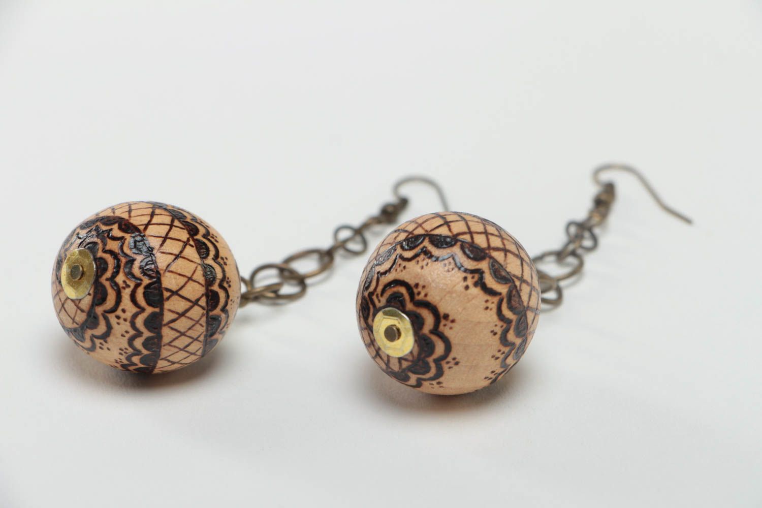 Ball earrings wooden jewelry handmade earrings for girls designer accessories photo 3