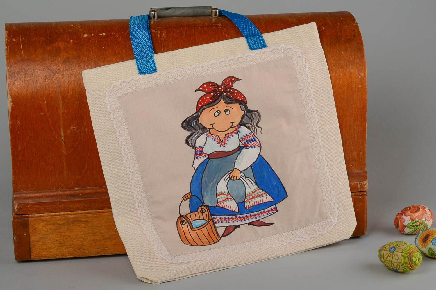 Handmade fabric bag with painting designer large bag textile shoulder bag photo 1