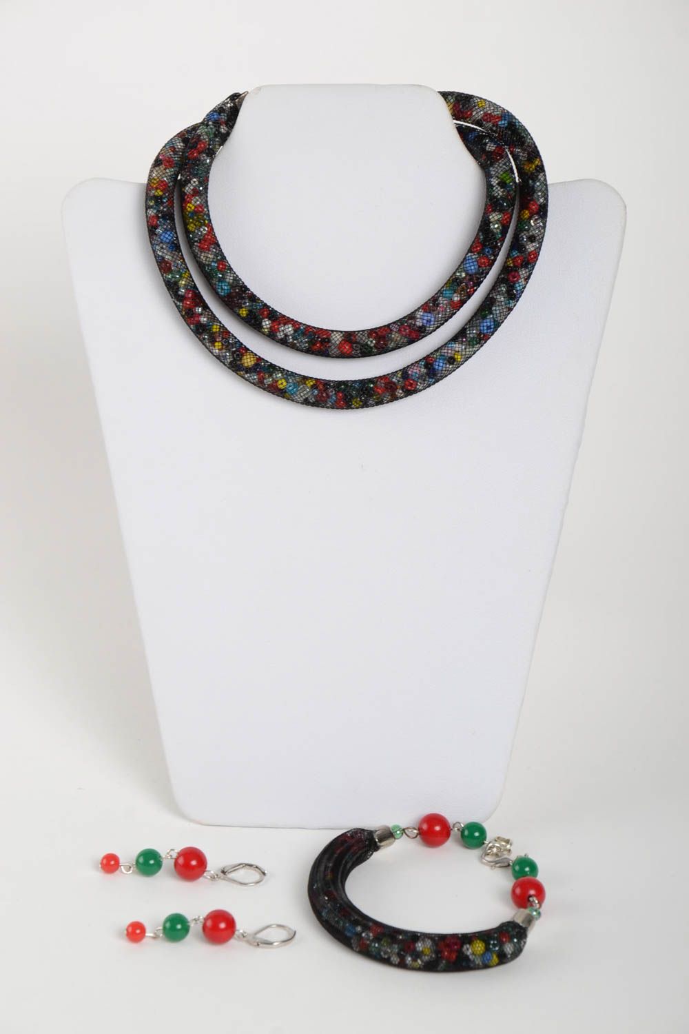 Beautiful handmade jewelry set beaded necklace bracelet designs earrings ideas photo 3