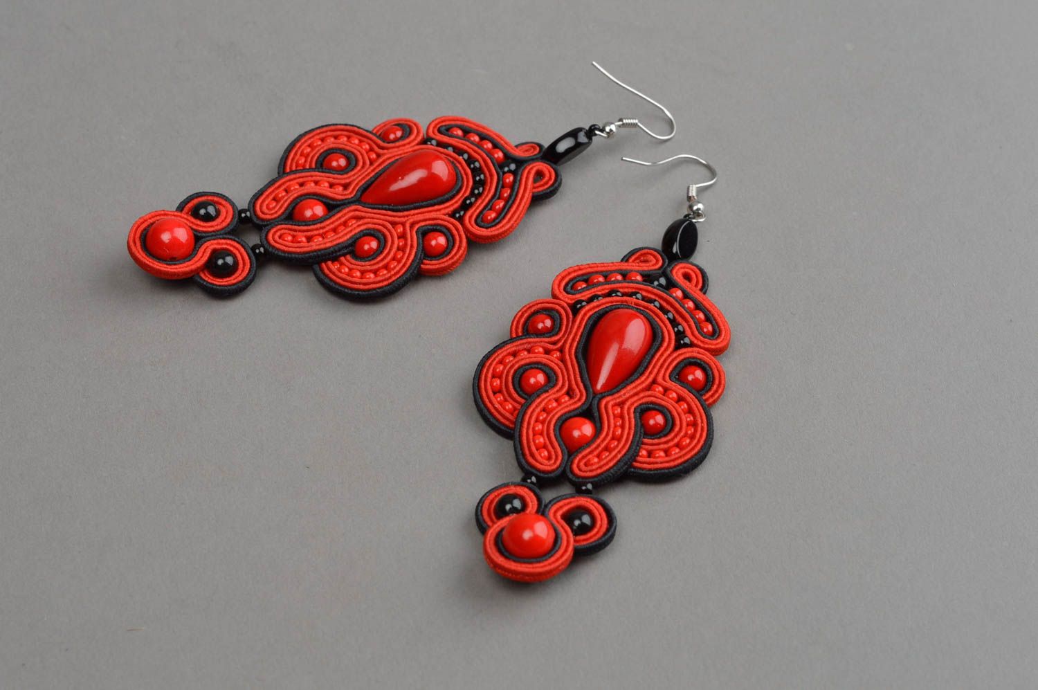 Handmade spectacular earrings red large accessories stylish designer jewelry photo 2