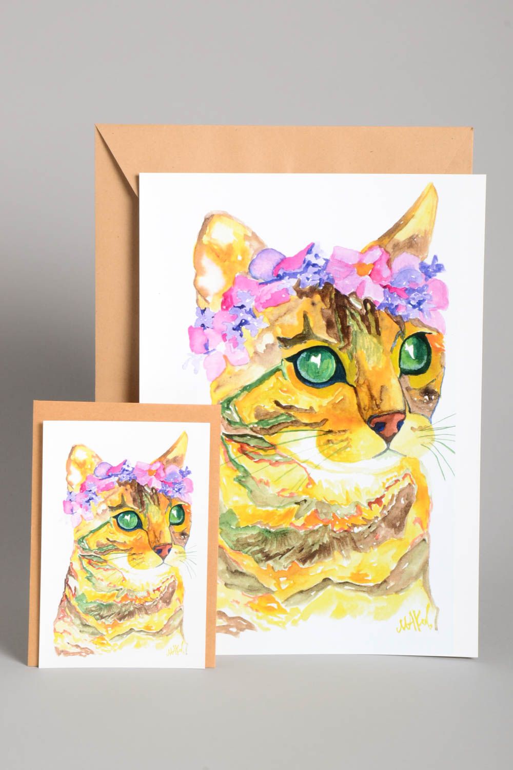 Póster decorativo grande tarjeta de felicitación regalo original artesanal gato foto 1