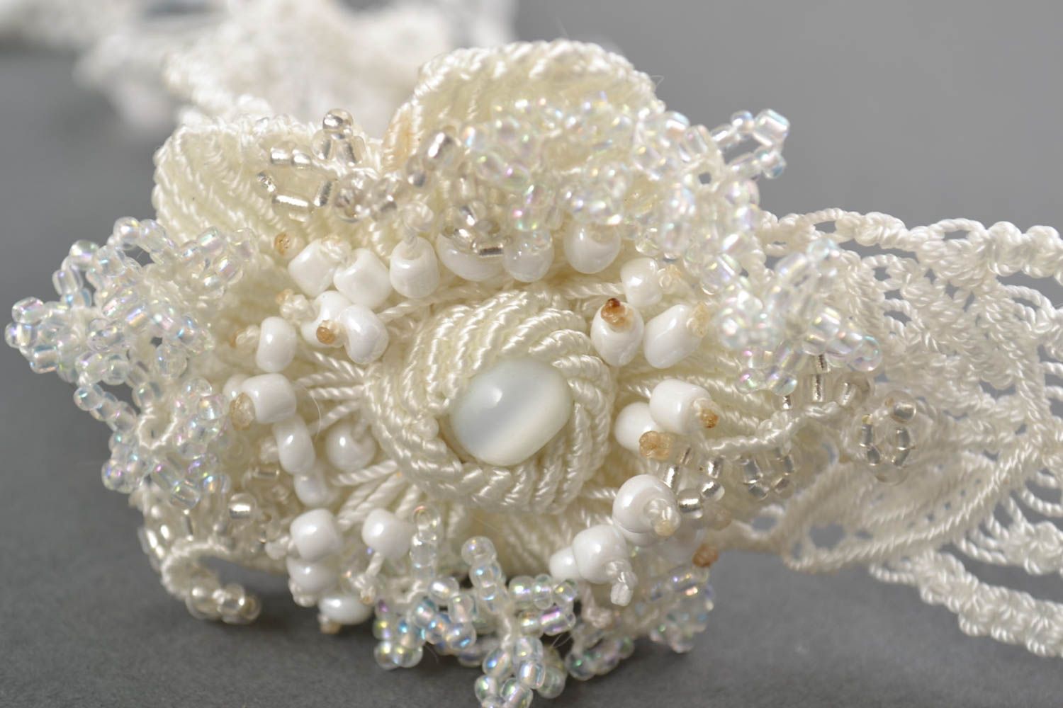 Handmade jewelry set woven earrings lace bracelet brooch jewelry beadwork ideas photo 3