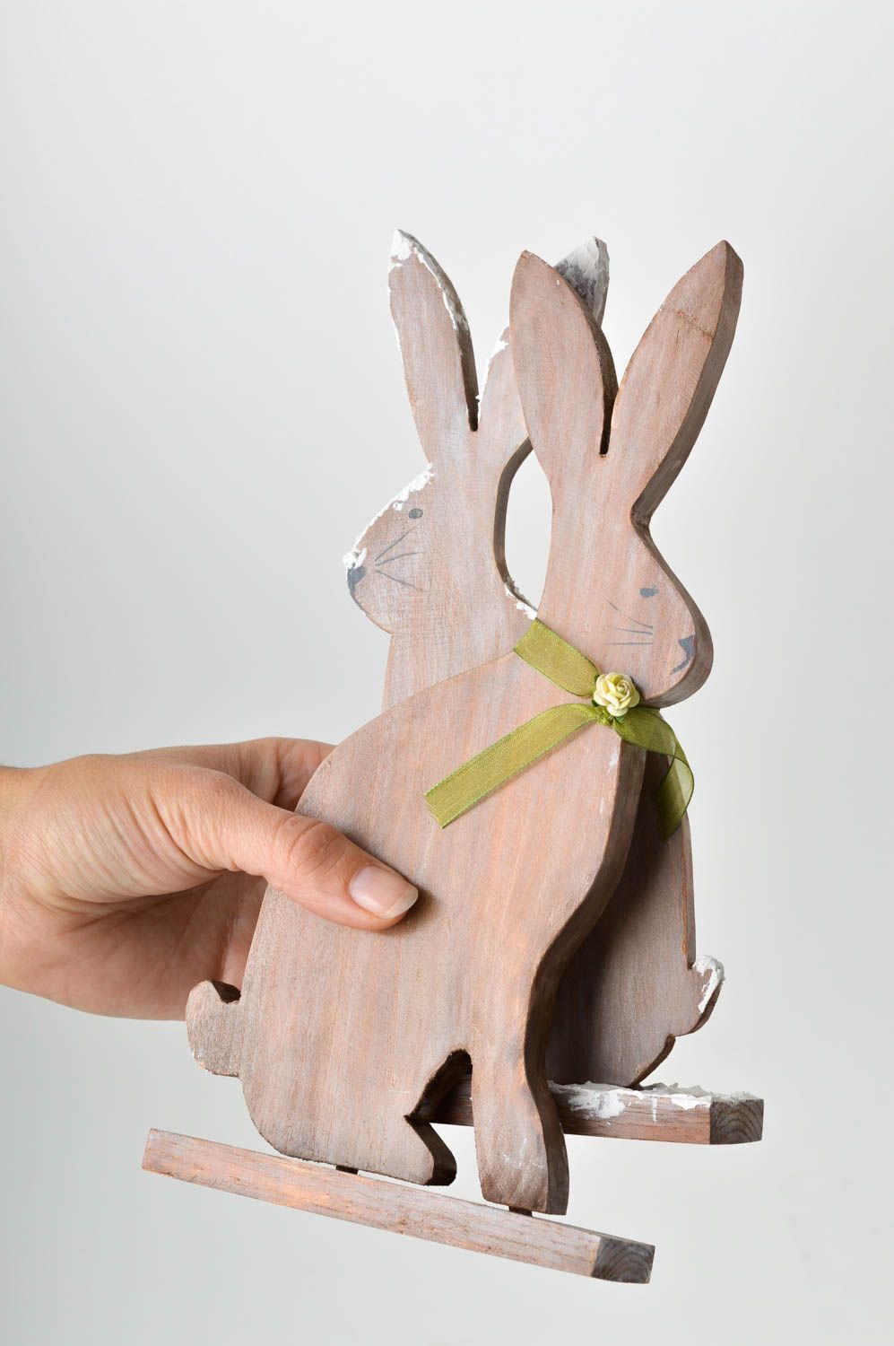 Figuras artesanales de madera decoración navideña adornos de Navidad Conejos foto 2