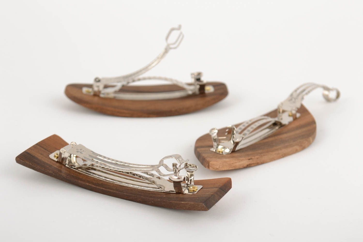 Beautiful handmade wooden hair clips set 3 pieces women's hair accessories photo 3