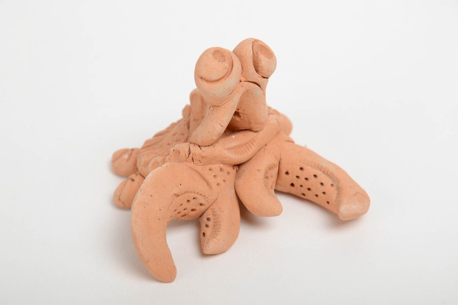 Handmade designer brown clay statuette of crab for home decor photo 4