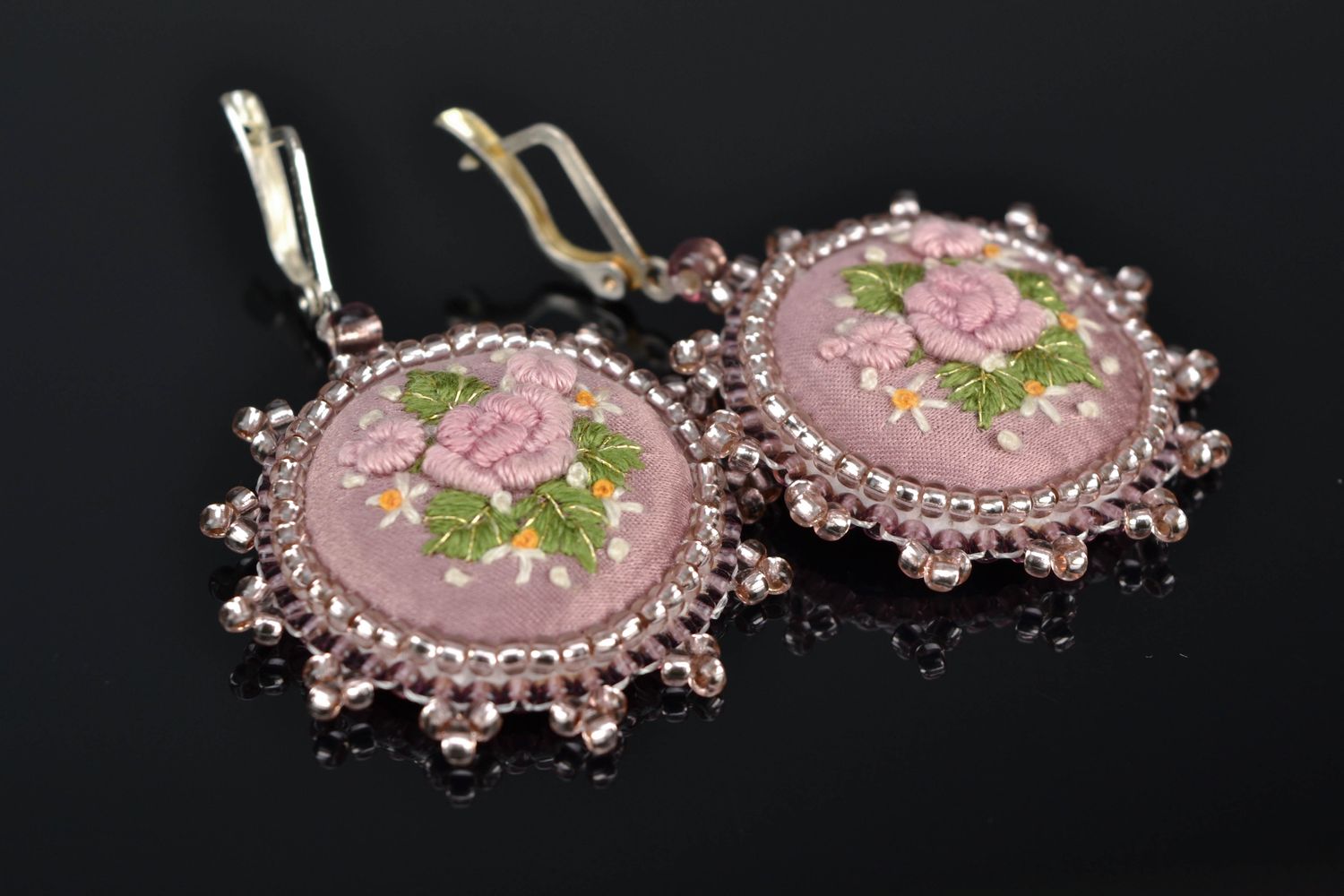 Festive earrings with embroidery and beads photo 1
