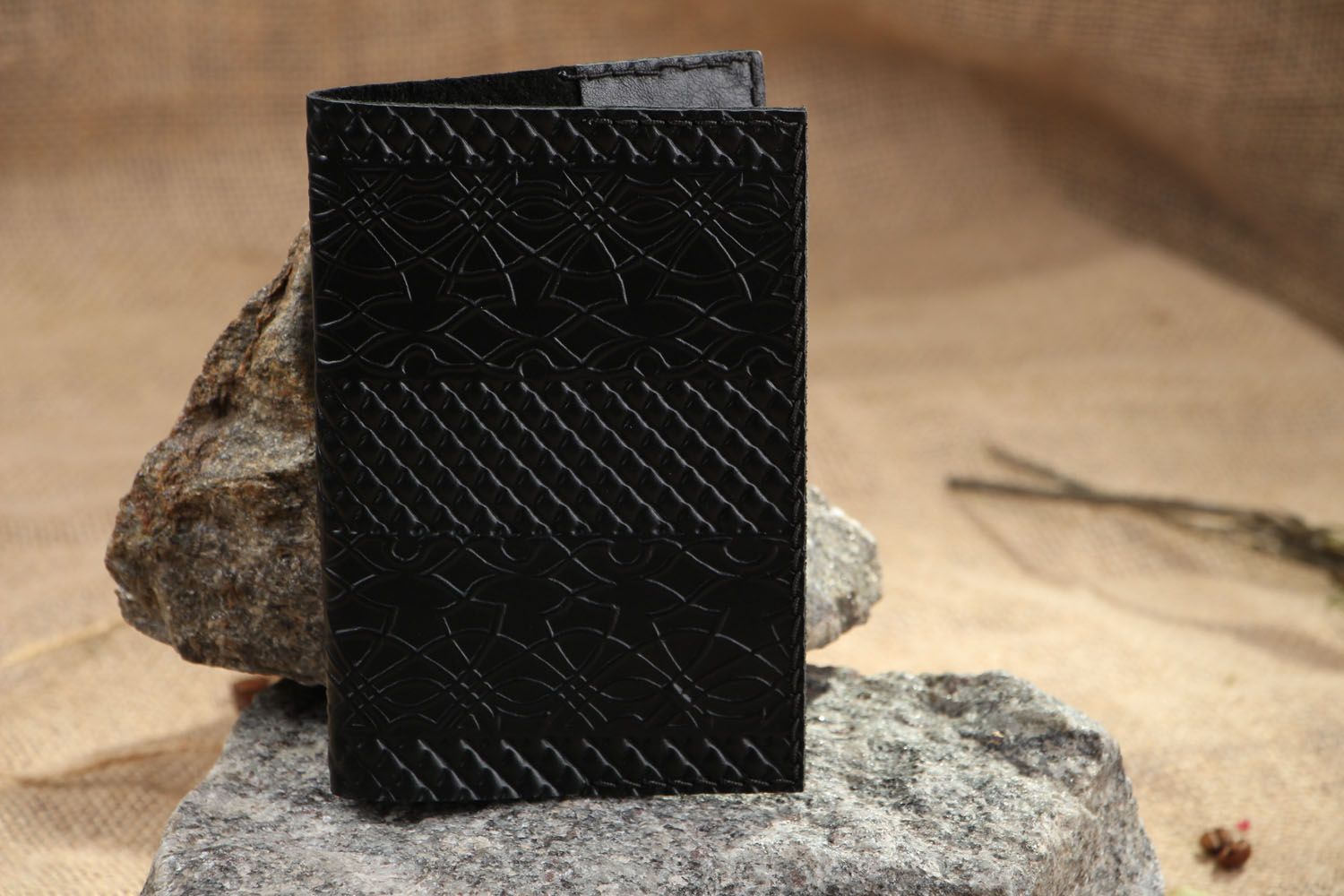 Leather passport cover with embossing photo 5