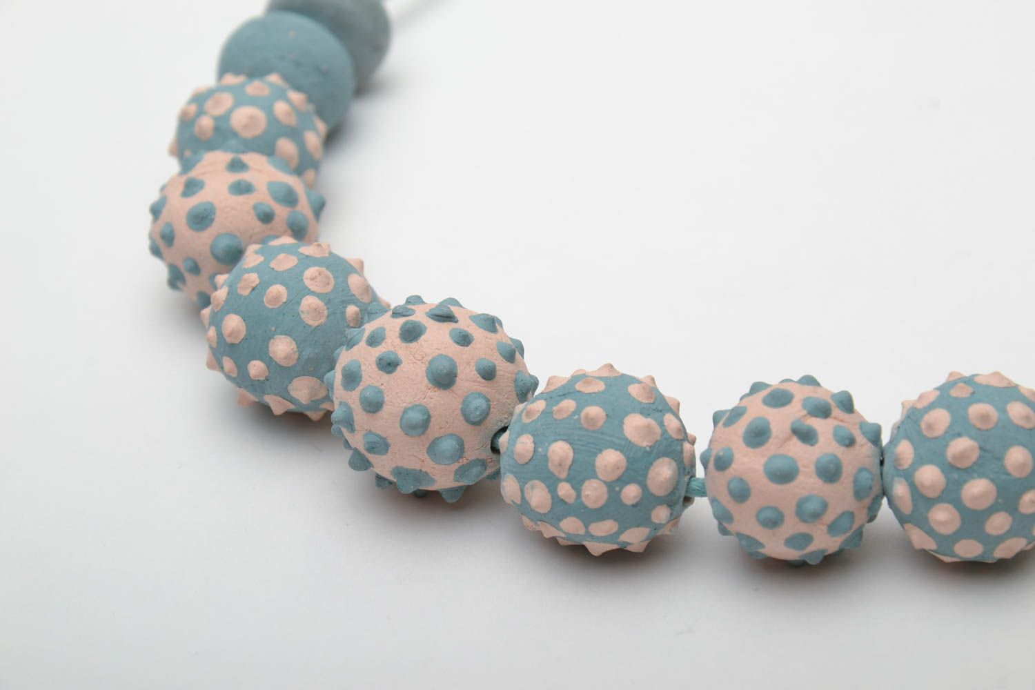 Ceramic bead necklace on waxed cord photo 3