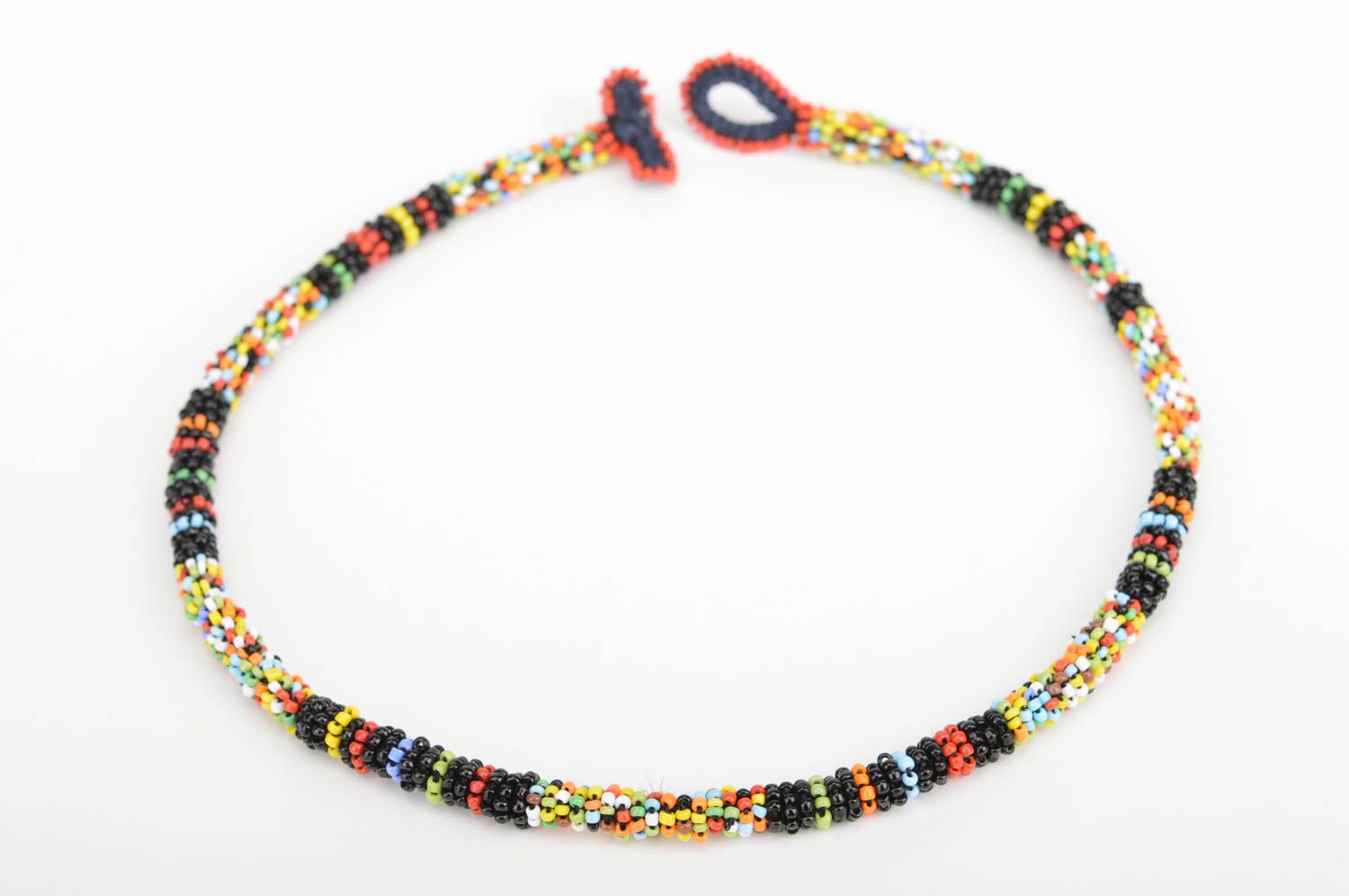 Unusual homemade designer beaded cord necklace woven of Chinese beads photo 2