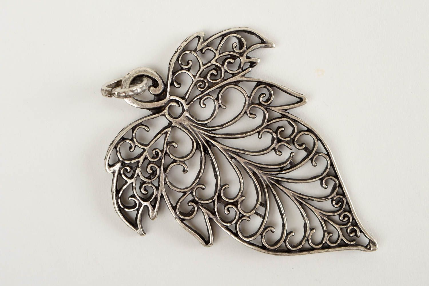 Metal pendant leaf handcrafted designer woman accessory fashion gift idea photo 3