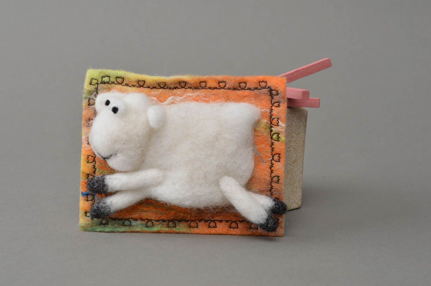 Handmade fridge magnet for children sheep toy woolen toy for home decor photo 1