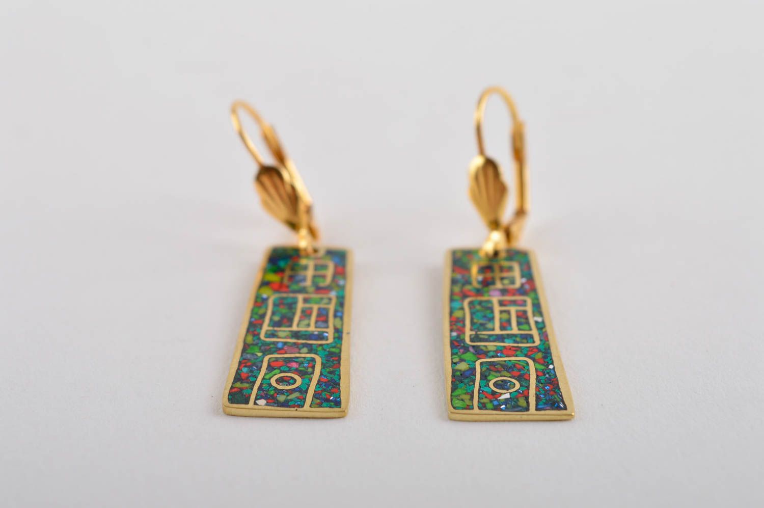 Handmade brass long earrings natural stone accessory elegant jewelry gift photo 4