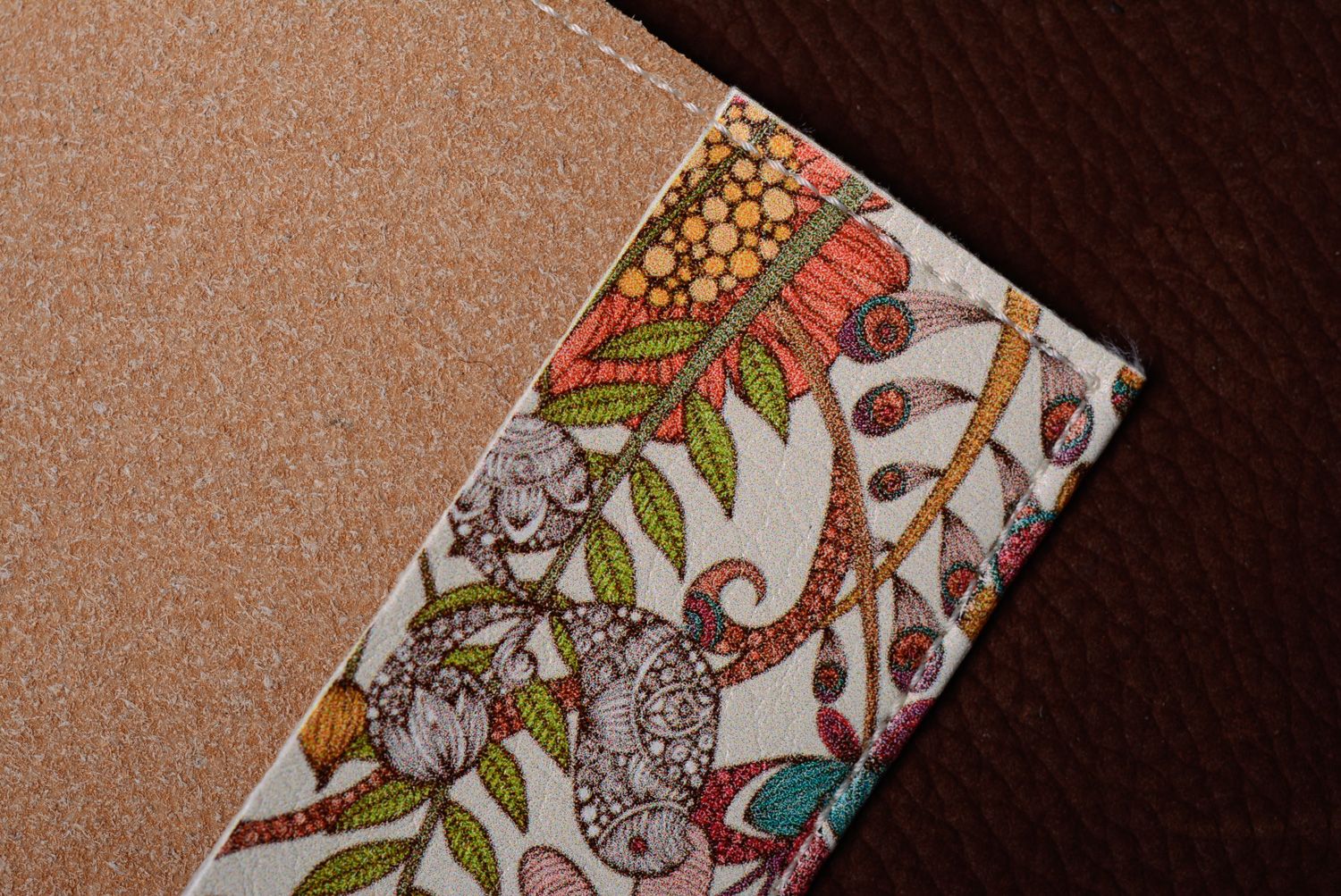Homemade leather passport cover with flower print photo 5