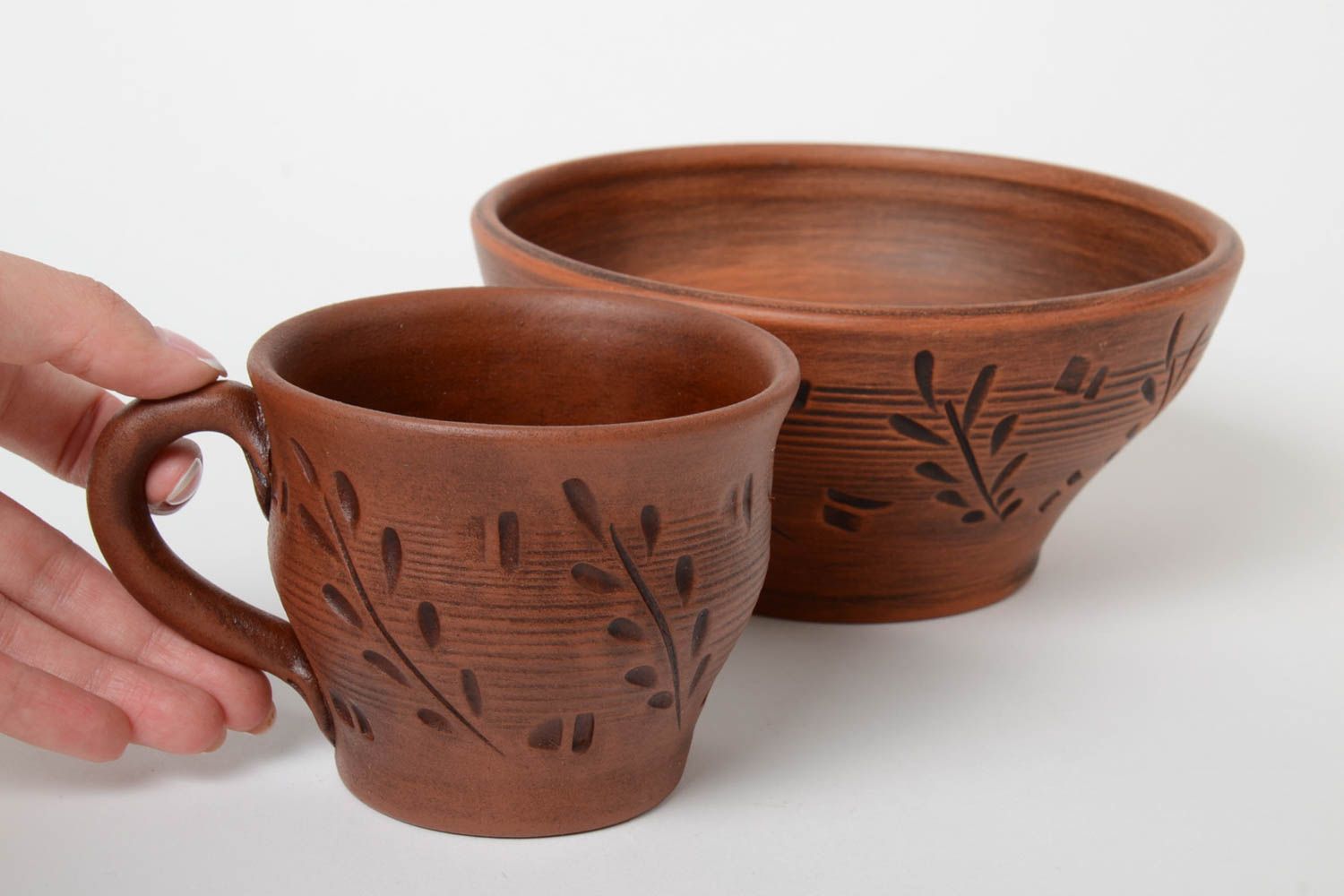 Keramik Geschirr Set 2 Stück Tasse und Schüssel 400 ml und 700 ml handmade foto 5
