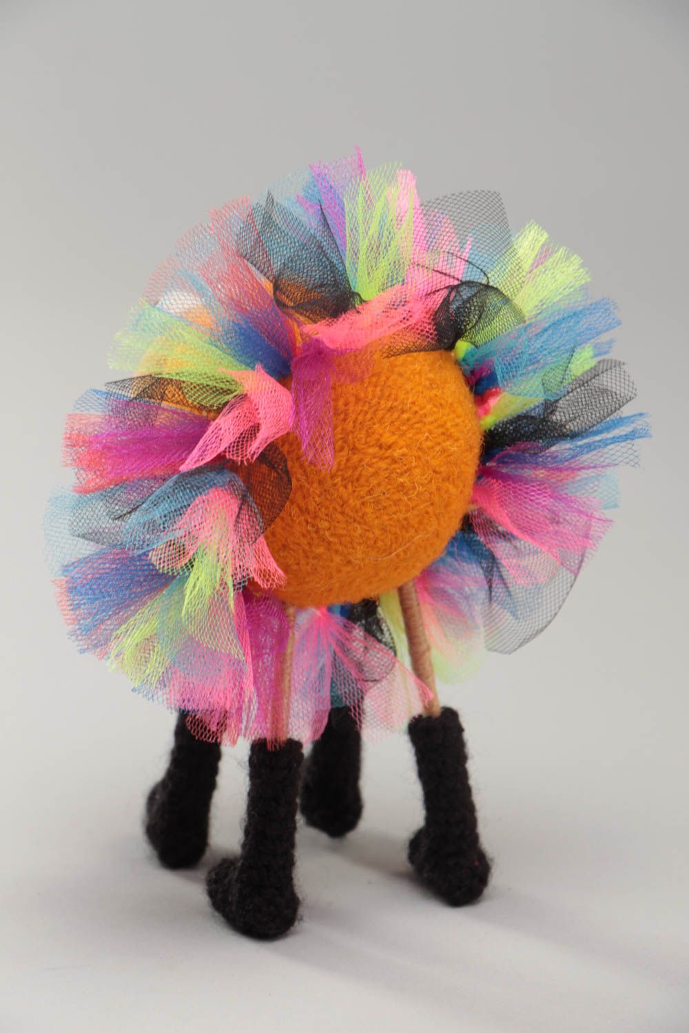 Handmade funny soft toy crocheted and felted of wool lamb in colorful tutu skirt photo 4