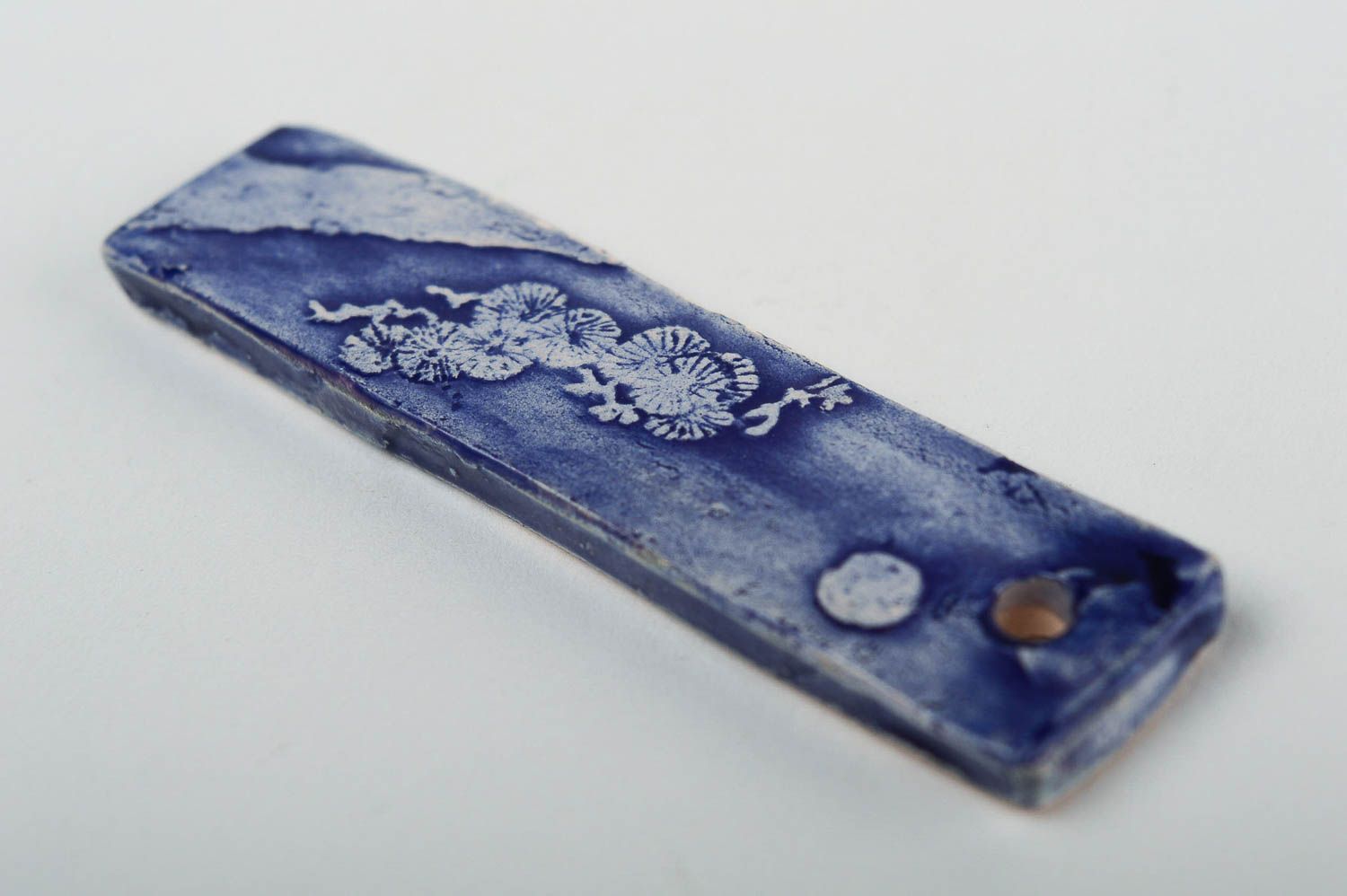 Pendentif céramique Bijou fait main bleu allongé original Cadeau pour femme photo 3
