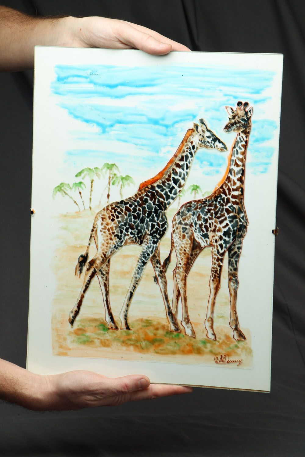 Wall stained glass painting Giraffes photo 3
