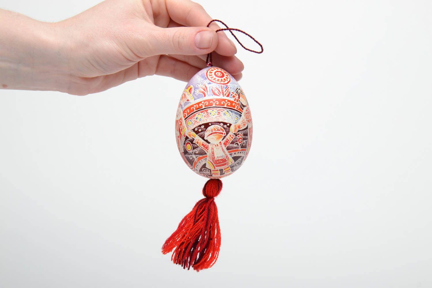 Oeuf décoratif de Pâques à accrocher original ethnique fait main Famille photo 4