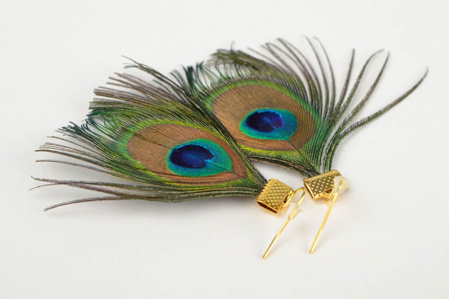Handmade peacock feather bijouterie unique designer earrings stylish present photo 5