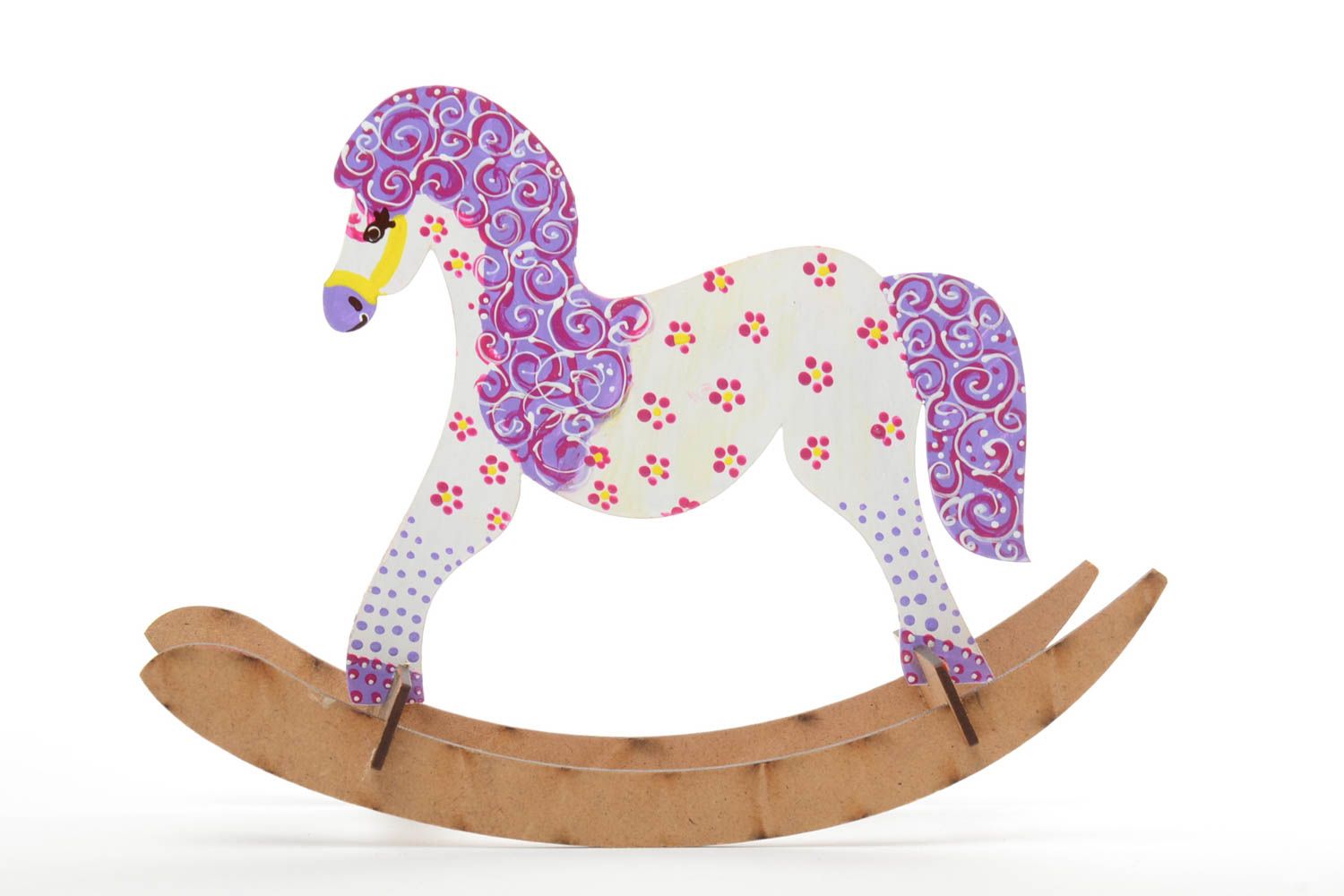Spielzeug Pferd Schaukel aus Holz mit Acrylfarben bemalt gepunktet handmade foto 2