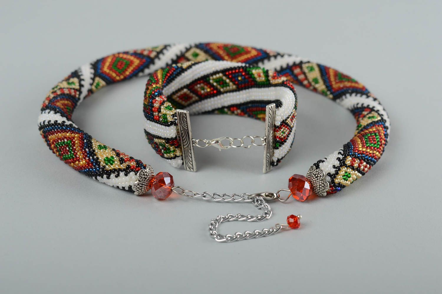 Schmuck Set aus Glasperlen handmade Collier Halskette Damen Armband schön foto 3