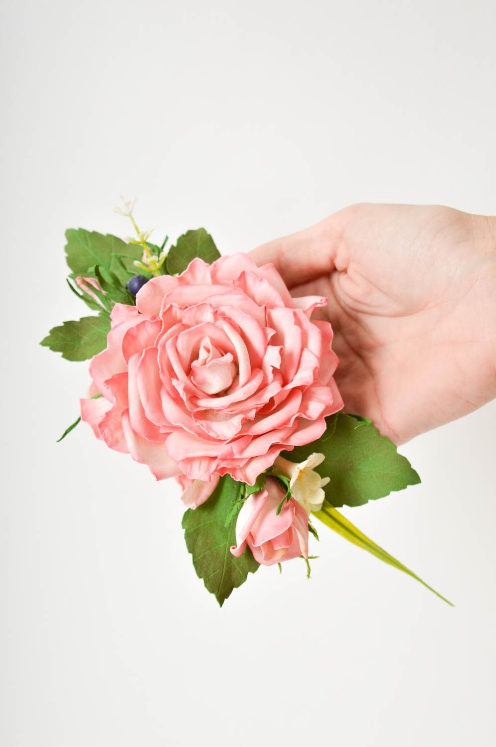 Заколка-цветок ручной работы украшение для волос авторский аксессуар Роза фото 5