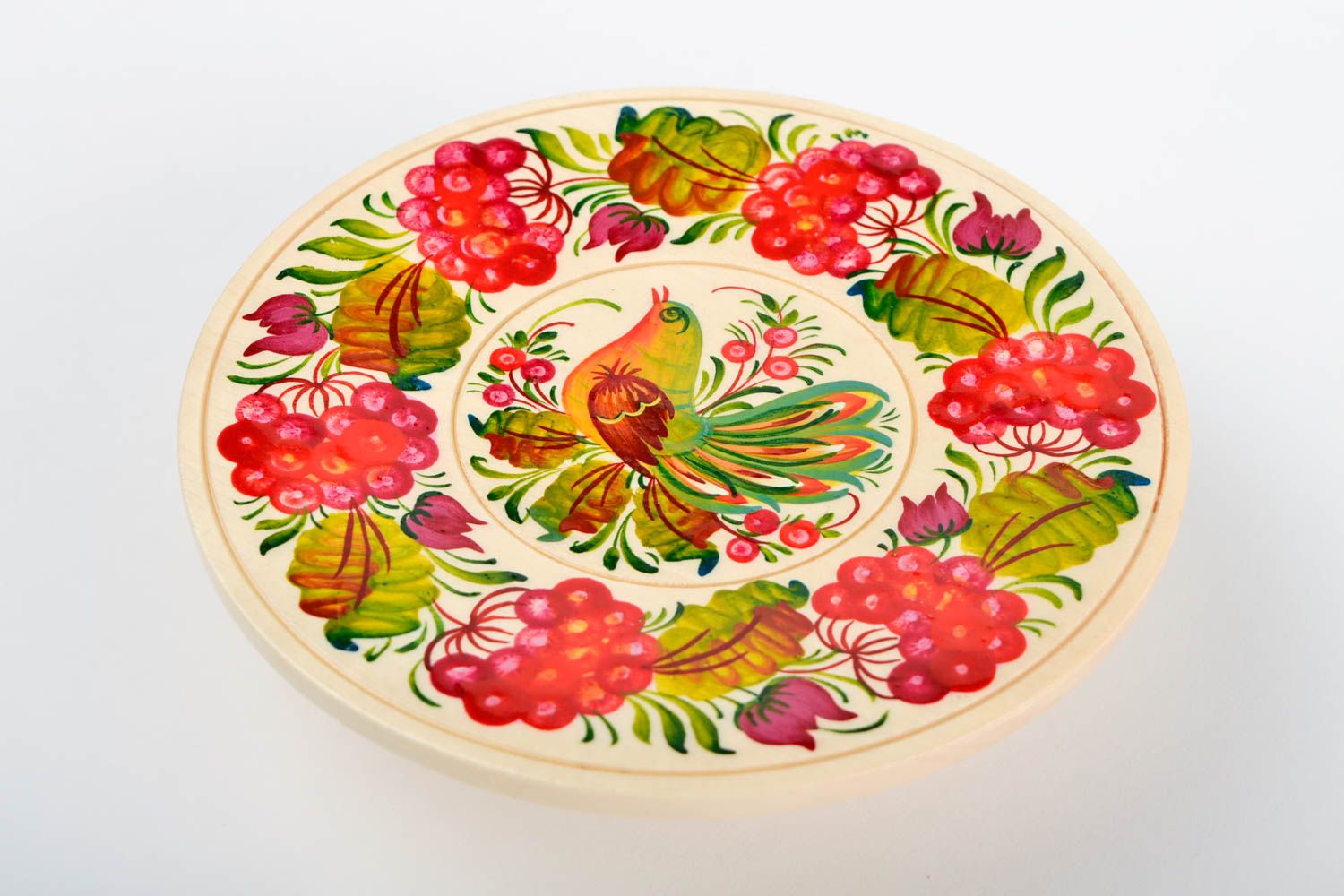 Handmade wooden plate for decorative use only folk art painted plate gift ideas photo 3