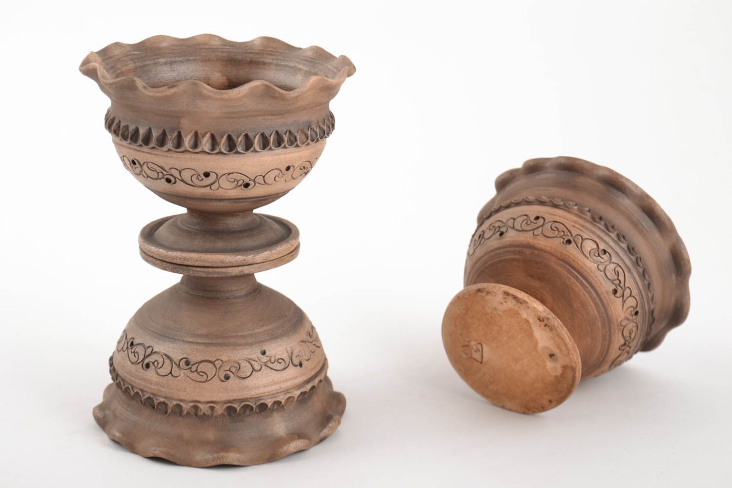 Set of beautiful handmade molded clay bowls 3 pieces designer ceramics photo 5