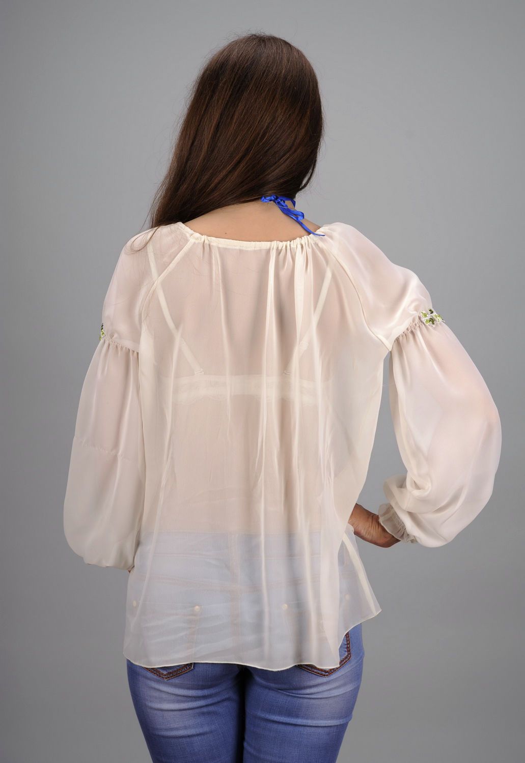 Блуза с длинными рукавами из искусственного шифона фото 4