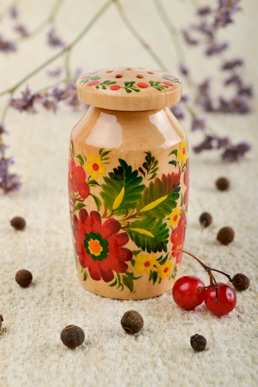 Handmade bemalte Salz Dose aus Holz Küchen Zubehör Aufbewahrung Gewürze foto 1