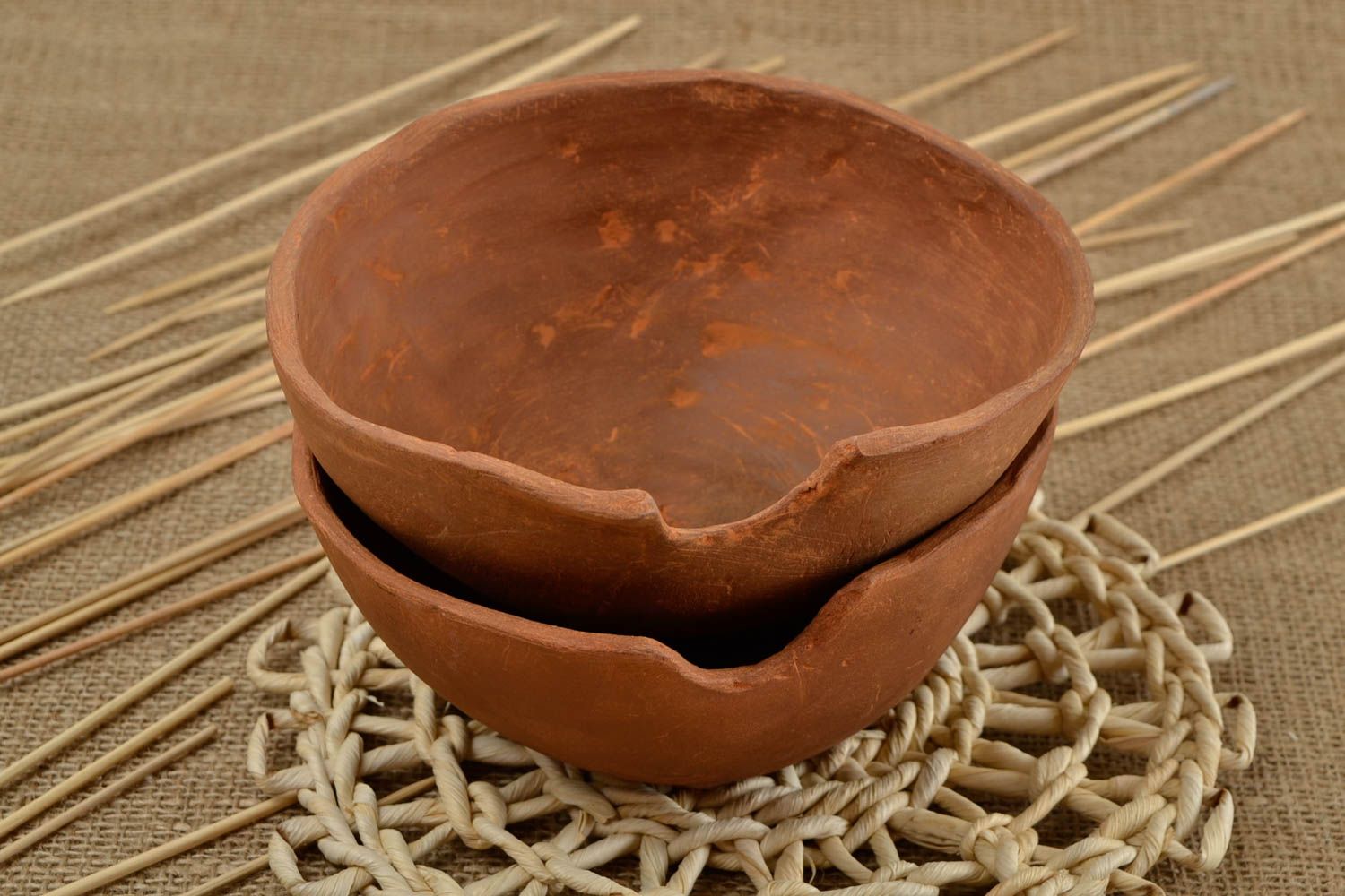 Unusual handmade ceramic bowl clay bowl design 2 pieces kitchen supplies photo 1