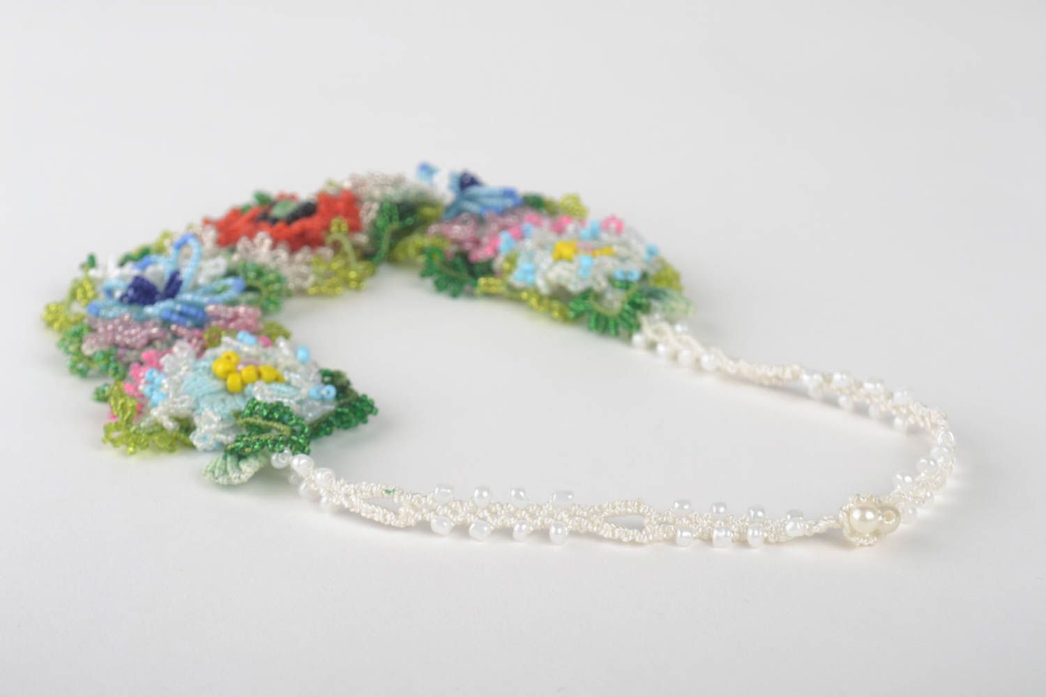 Festive handmade jewelry stylish necklace with flowers unusual necklace photo 4