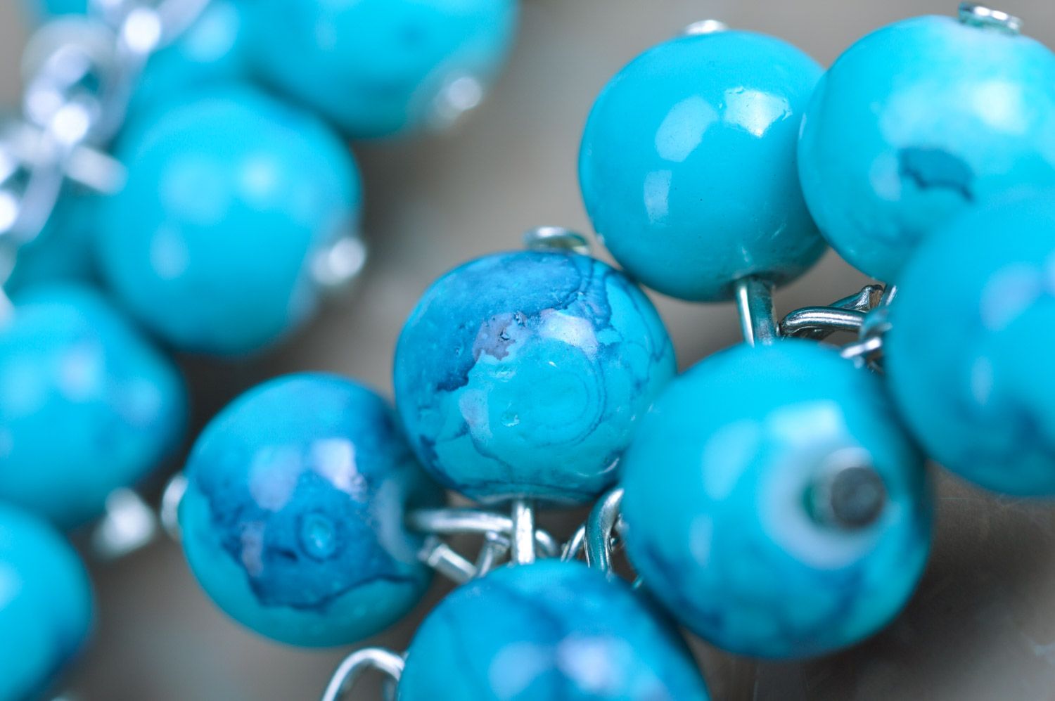 Handmade designer painted ceramic bead earrings in blue color palette photo 4