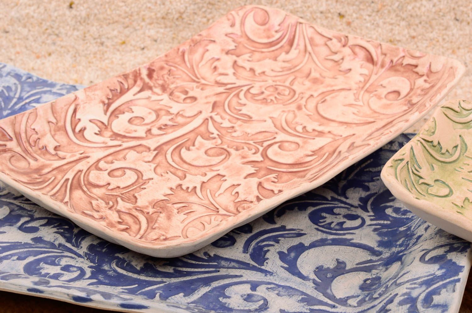 Set of 3 handmade ceramic plates decorative clay plates kitchenware designs photo 4
