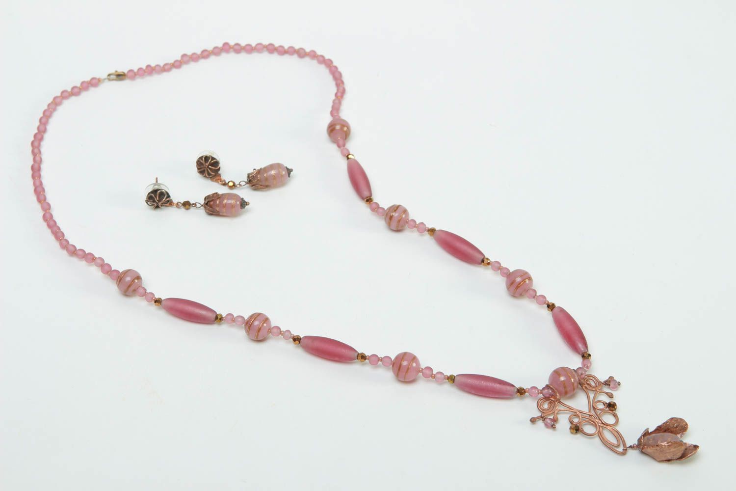Boucles d'oreilles cuivre Collier fait main rose Accessoires femme wire wrap photo 3
