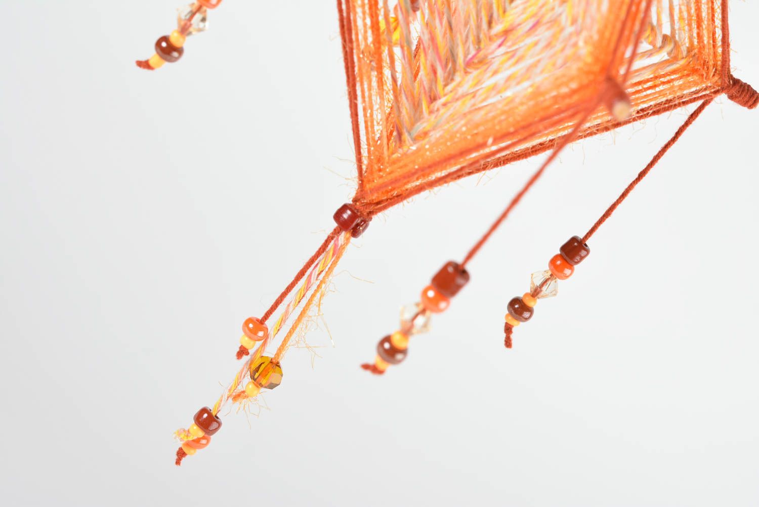 Настенный декор ручной работы мандала из ниток оранжевое панно на стену фото 4