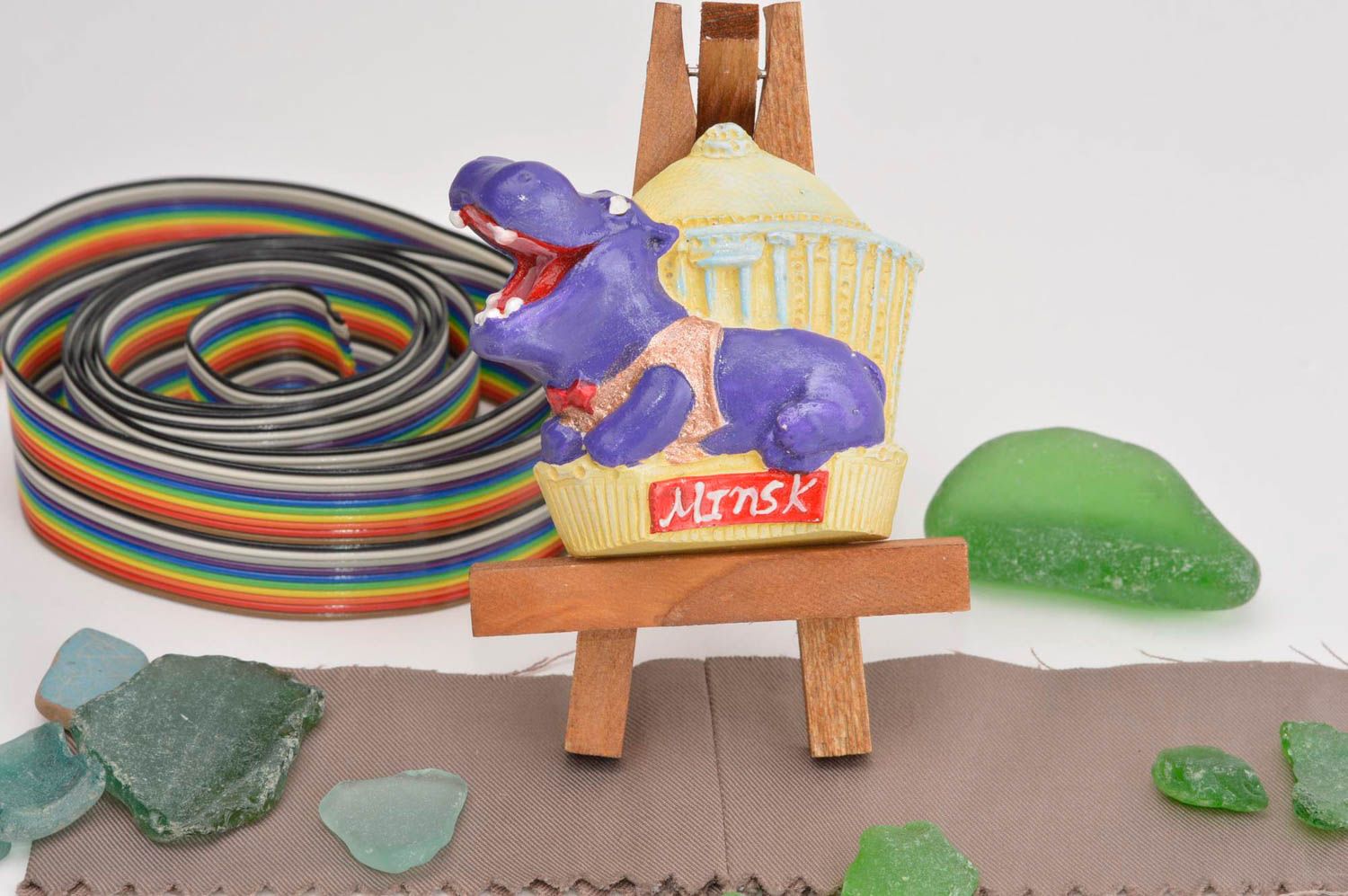 Fridge magnet hippo unusual handmade colorful present decorative use only photo 1