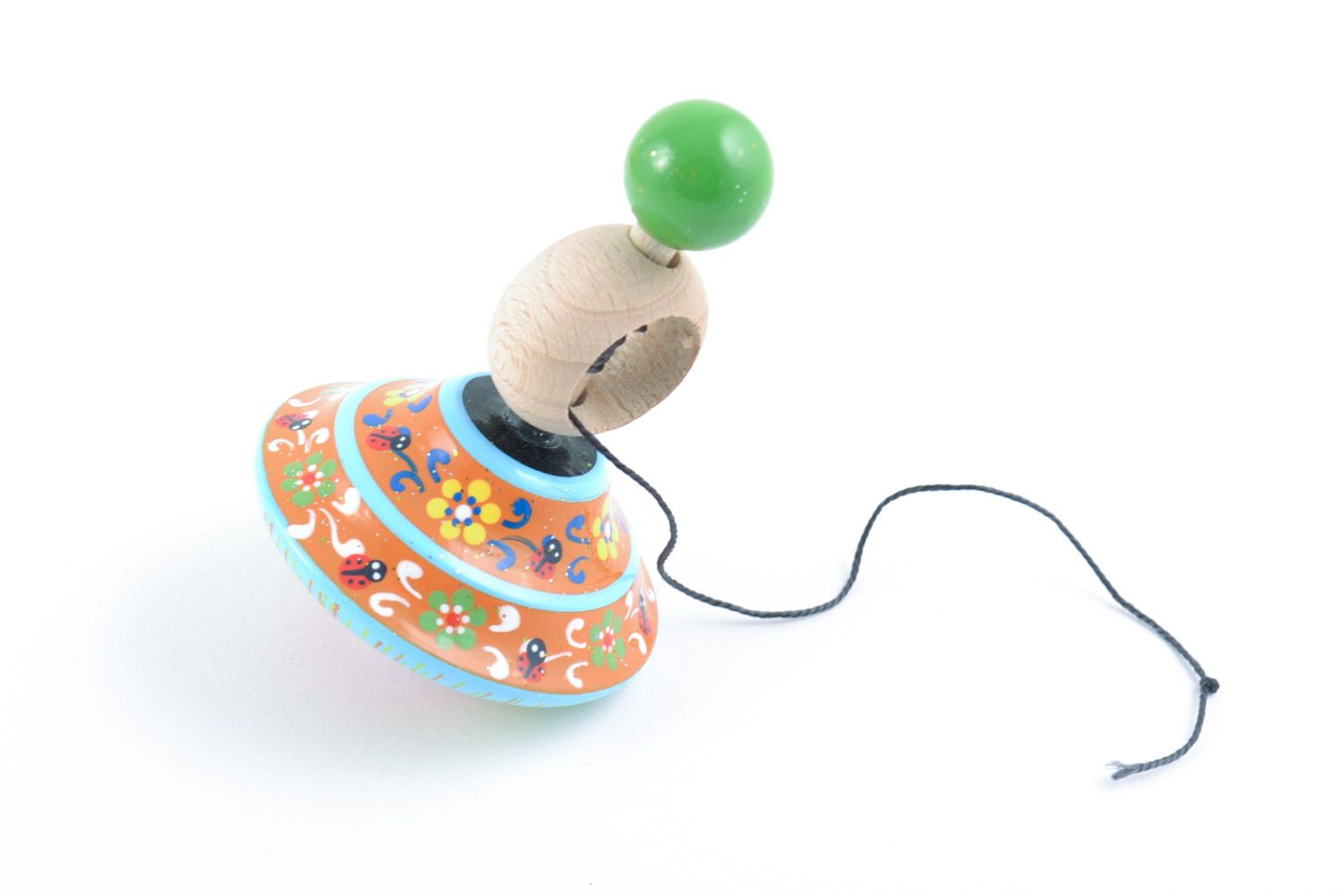 Деревянный волчок расписанный эко-красками ручной работы детская игрушка фото 5