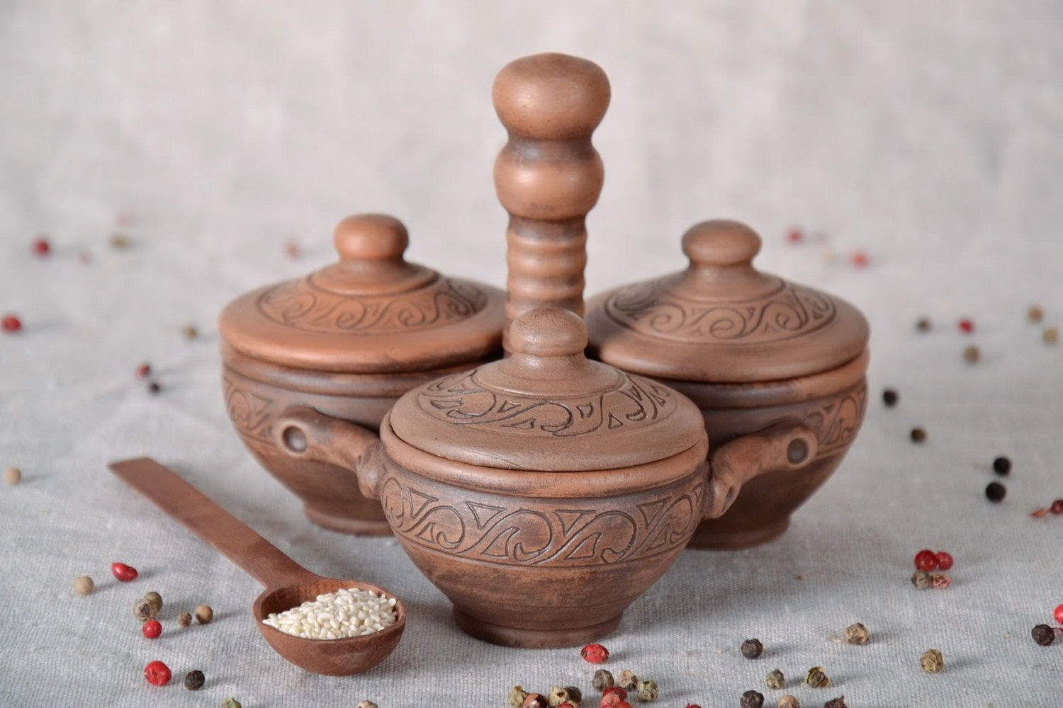Triple ceramic set for spices photo 2