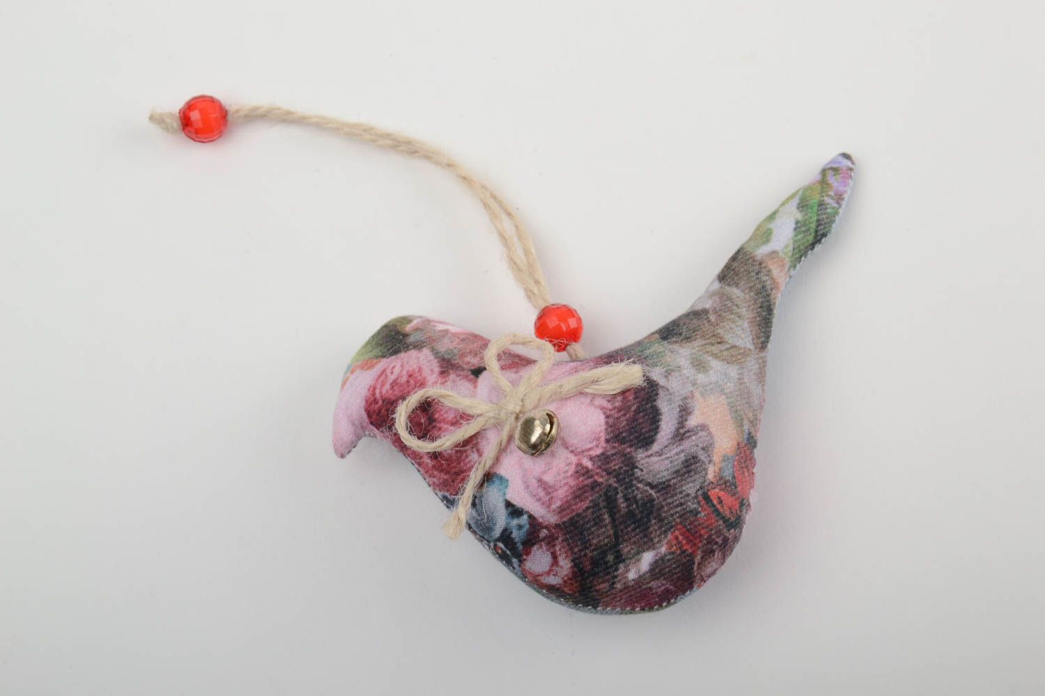 Beautiful handmade designer cotton fabric interior pendant toy bird with print photo 2