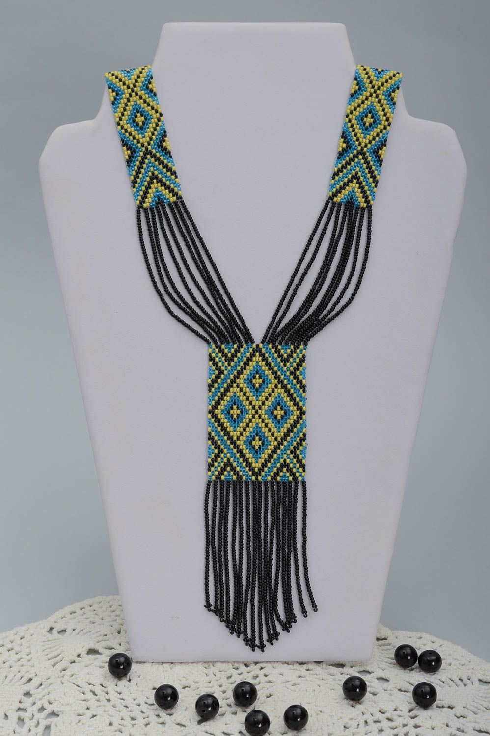 Collier perles de rocaille Bijou fait main cravate Accessoire pour femme photo 1