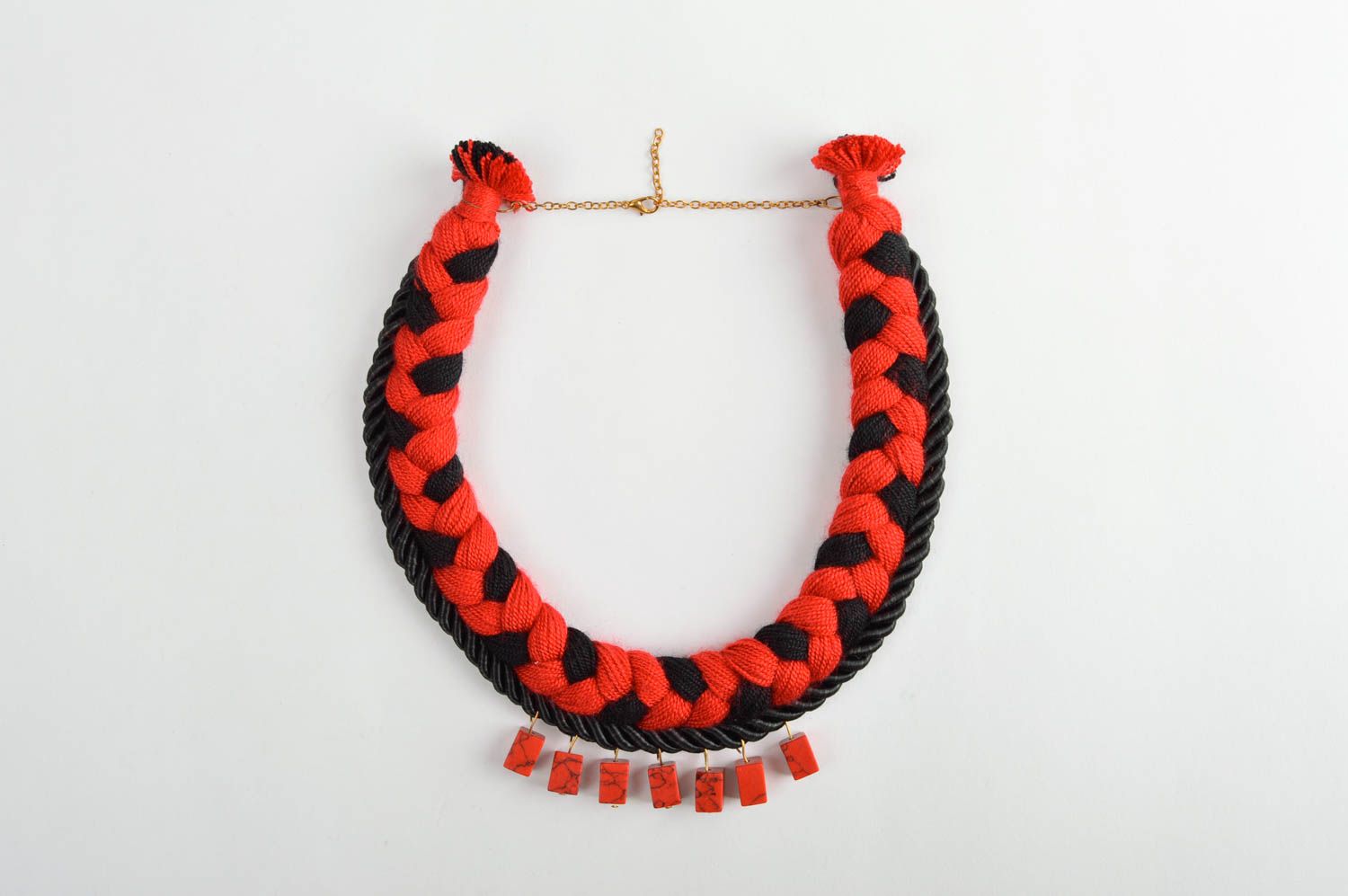 Stylish handmade textile necklace braided thread necklace gemstone bead necklace photo 2