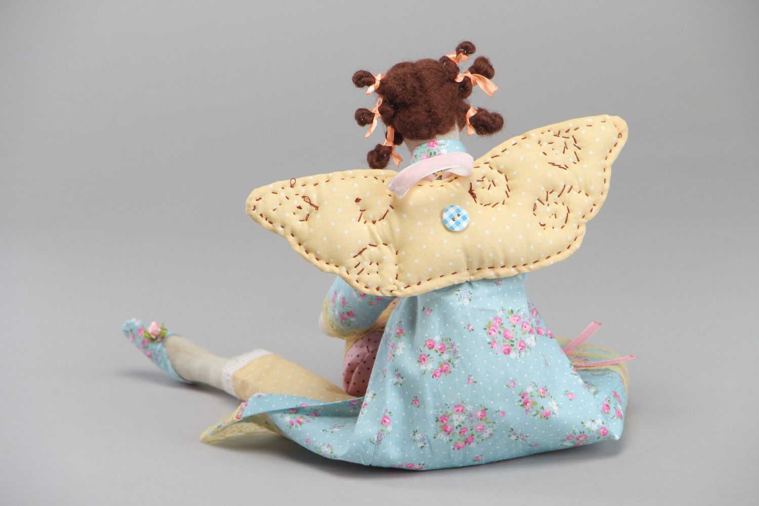 Handmade designer fabric soft doll Keeper of Cotton Swabs photo 3