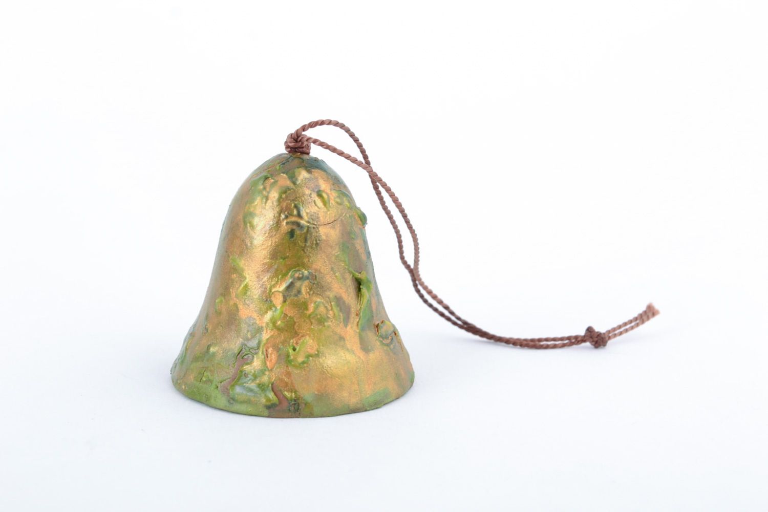 Small handmade decorative ceramic hanging bell with painting of classic shape photo 5