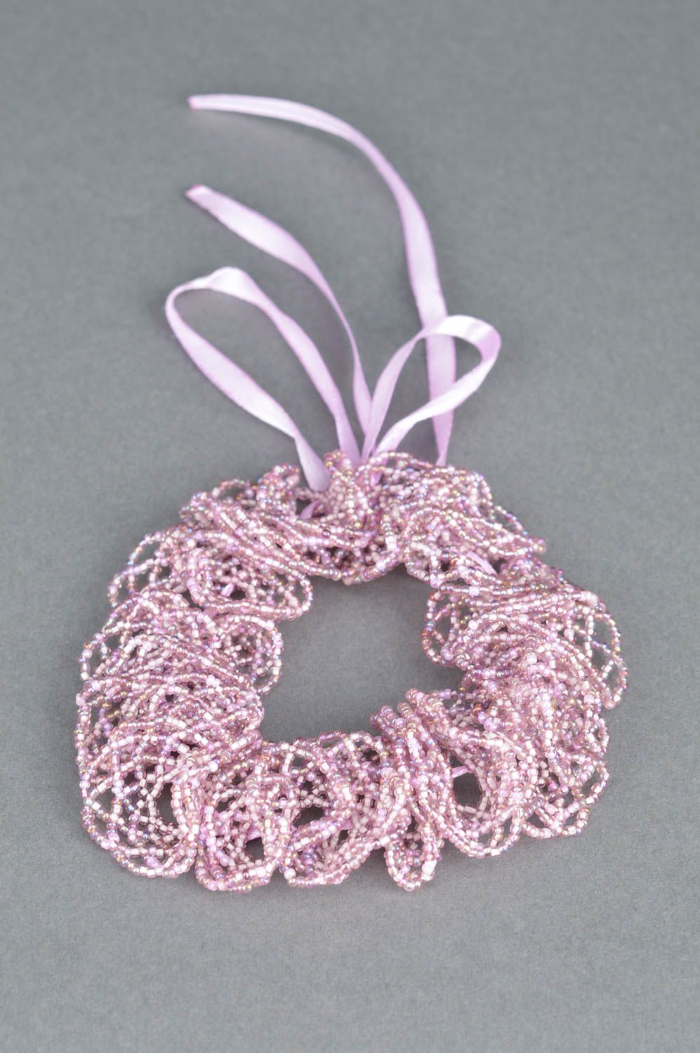 Beautiful handmade designer lilac beaded lace bracelet with ribbons photo 2