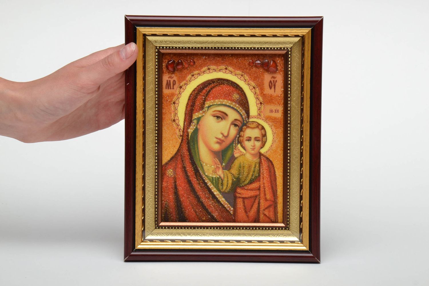 Christliche Ikone mit Bernstein Gottesmutter mit Jesus Christus foto 6