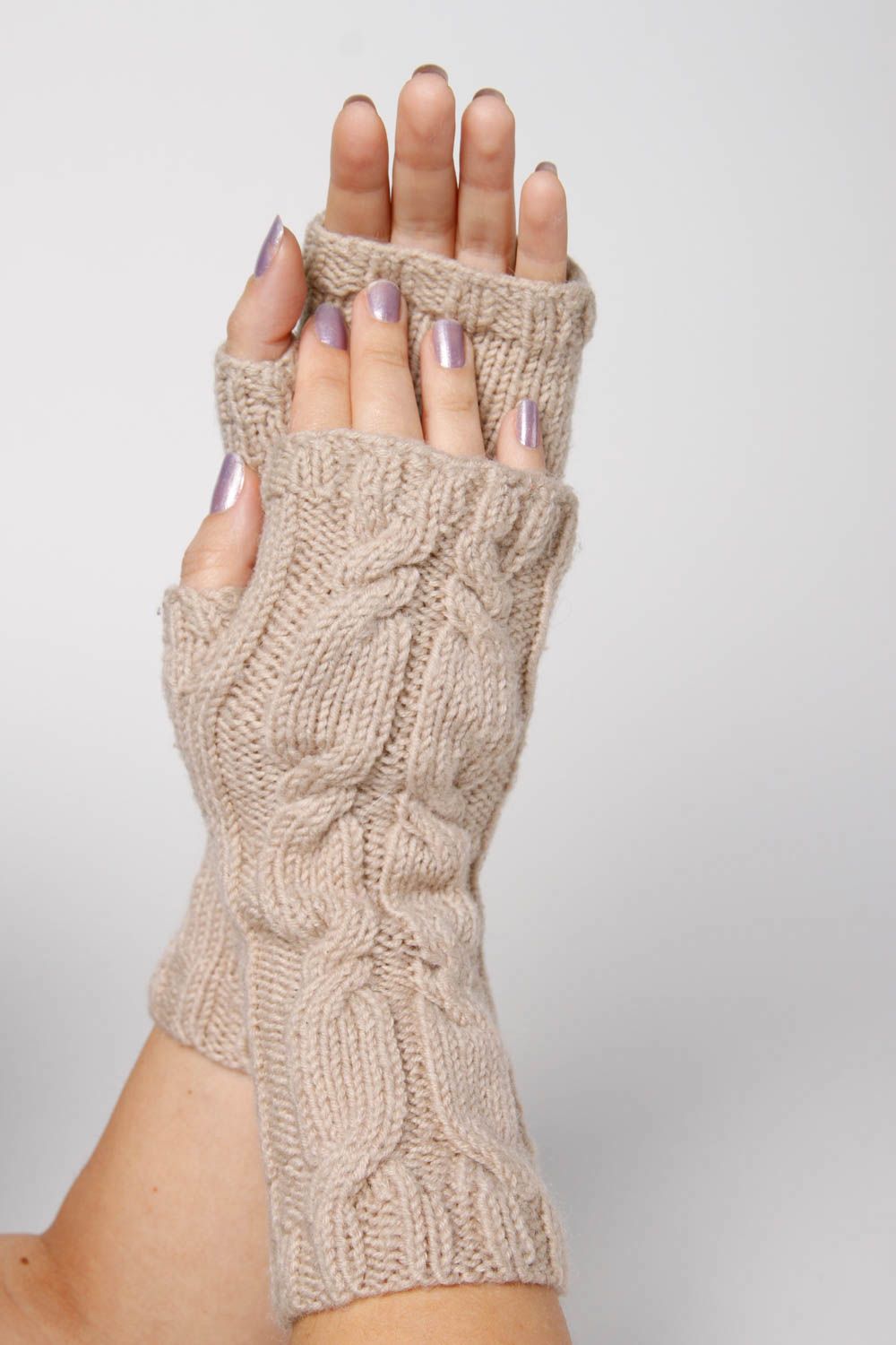 Handmade beige Damen Stulpen Winter Accessoire Handschuhe ohne Finger  foto 7