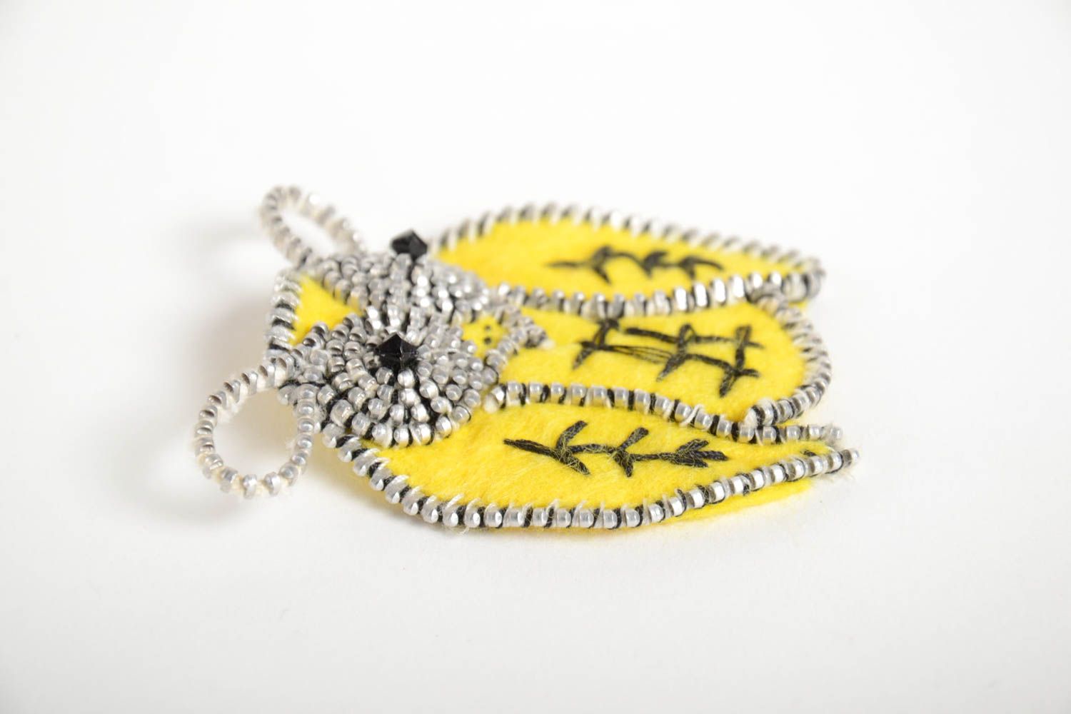 Broche oiseau jaune Bijou fait main en tissu polaire originale Cadeau femme photo 5