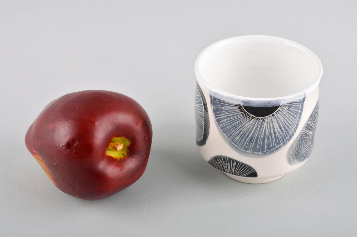 Handmade originelle Ton Tasse mit Print schöne Teetasse Keramik Geschirr  foto 1